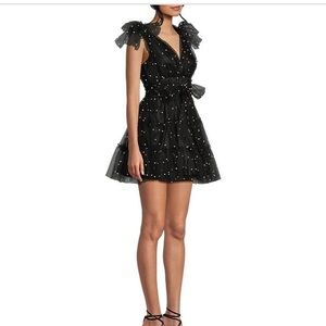 B. Darlin Black Pearl Tulle Mini Dress | Bow Strap Party Dress Size 1/2 NWT